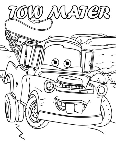 Printable Cars characters Tow Mater coloring sheet