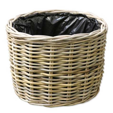 Grey & Buff Rattan Round Wicker Planter Plant Pot Flower Woven Lined ...