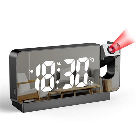 Projection alarm clock, digital clock with 180° rotatable projector, 7. ...