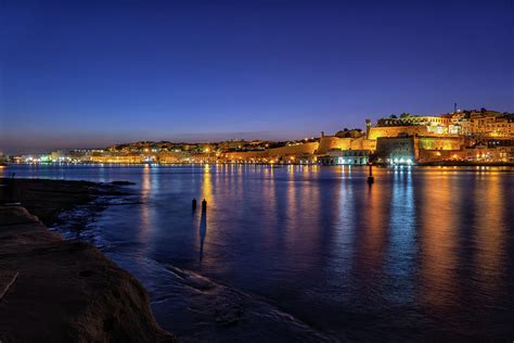 Valletta Night City Skyline Sea View In Malta Photograph by Artur Bogacki