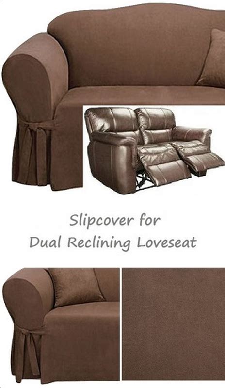 Dual Reclining LOVESEAT Slipcover Suede Chocolate Sure Fit 2-Seater ...