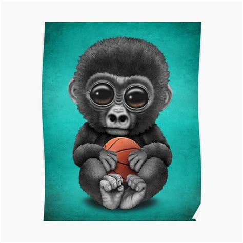 "Cute Baby Gorilla Playing With Basketball" Poster for Sale by JeffBartels | Redbubble