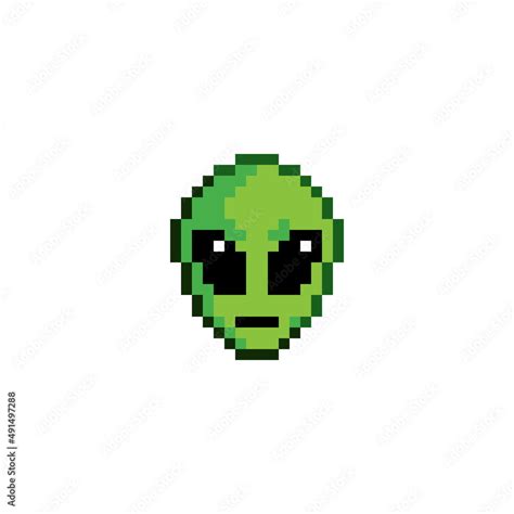 Pixel art green and gray cartoon alien character. 8 bit pixel alien. vector illustration. UFO ...