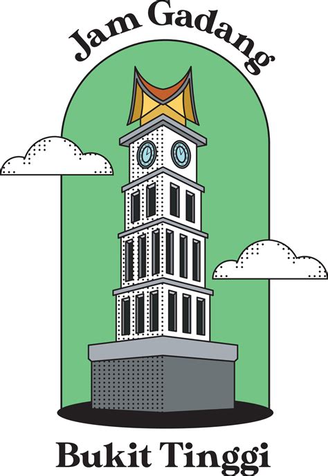 Unique and iconic, the Jam Gadang clock tower illustration captures the essence of Minangkabau ...