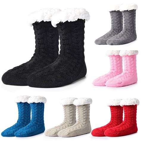 Women Slipper Socks Fuzzy Fluffy Cozy Cabin Winter Fleece Soft Warm Comfy Thick Christmas Grips ...