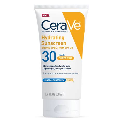 CeraVe Tinted Face Sunscreen SPF 30, Hydrating Mineral Sunscreen with Zinc Oxide, 1.7 Fl. Oz ...