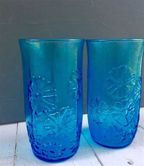 Vintage Blue Drinking Glasses, Vintage Glassware, Mid Century Drinking Glasses, Retro Drinking ...