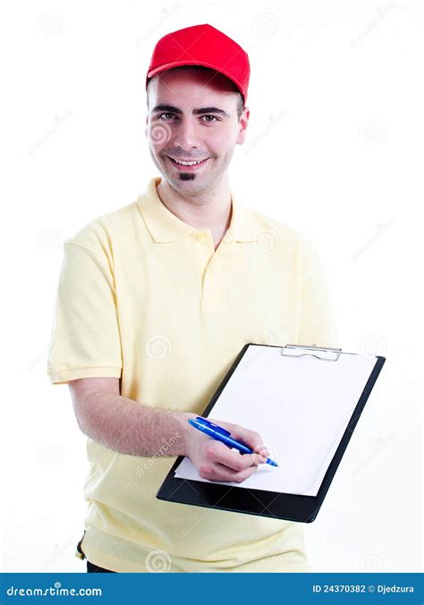 Please sign here stock photo. Image of handsome, mailman - 24370382