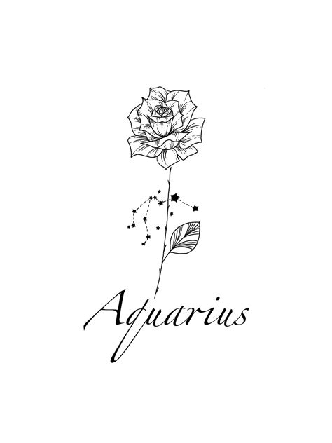 Aquarius Constellation Tattoo Rose Flower Tattoo Design - Etsy