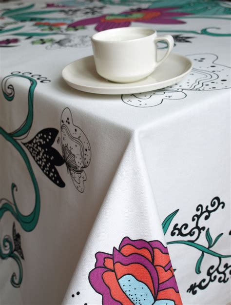 Tablecloth White Emerald Purple Orange Flowers Butterfly - Etsy