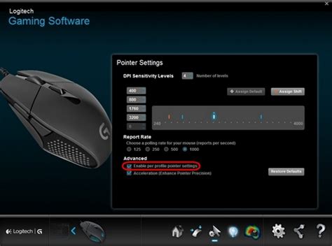 Setting different DPIs for gaming-mouse profiles using Logitech Gaming Software