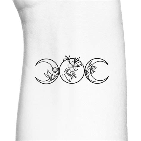 Wildflower Triple Moon Goddess Outline Temporary Tattoo / - Etsy