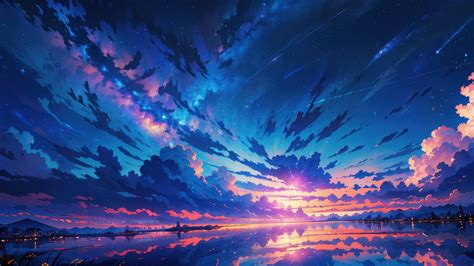 Sunset Anime Art Clouds Sky 4K #3181m Wallpaper PC Desktop