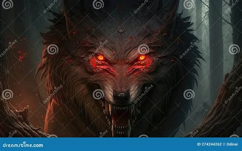 Angry Wolf with Red Eyes Close Up - Generative AI Stock Illustration - Illustration of mascot ...