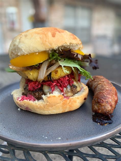 Week 25: Australasian - Aussie Burger and a Snag (burger was almost 1/2 pound beef patty with ...