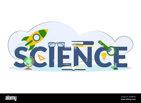 Science technology concept. Design science word lettering with objects ...