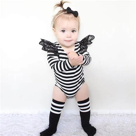 Aliexpress.com : Buy Newborn Baby Clothes Black White Striped Long Sleeve Onesie Lace Puff ...