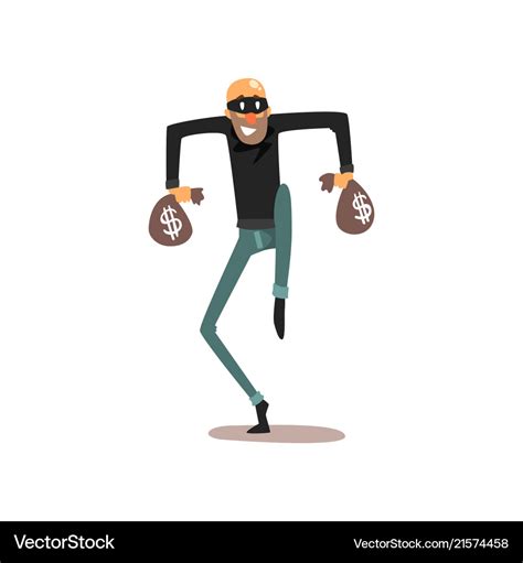 Thief sneaking with money bags robber cartoon Vector Image