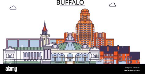 United States, Buffalo tourism landmarks, vector city travel illustration Stock Vector Image ...