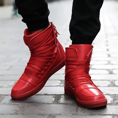 Fashion New 2015 Red Men Winter Boots Men Red High Top Casual Leather Casual Men Boots Shoes ...