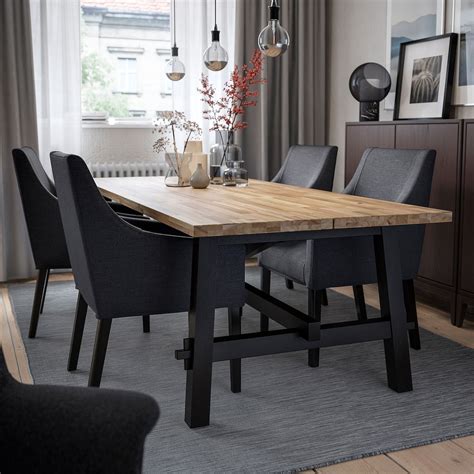 SKOGSTA / SAKARIAS table and 4 chairs, acacia black/Sporda dark gray, 235x100 cm (921/2x393/8 ...