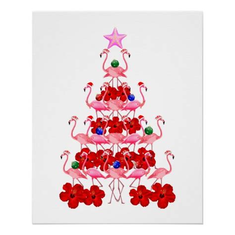 Santa Pink Flamingo Christmas Tree Poster | Zazzle.co.uk