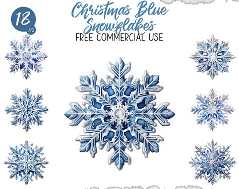 Christmas Blue Snowflakes Clipart Bundle, 18 Digital JPG, Glittering Holiday Decorations ...