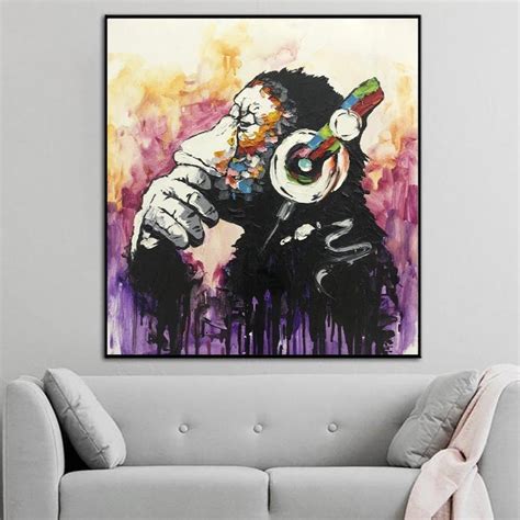 Modern Monkey Painting On Canvas Monkey In Headphones Oil Painting | P ...