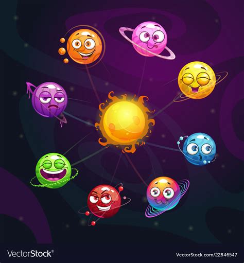 Funny cartoon fantasy solar system with colorful Vector Image