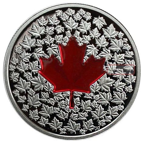 2013 Canada Silver Maple Leaf Impression - Red Enamel $20 1 Oz Proof Coin W/