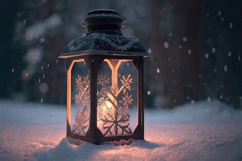 Premium AI Image | Old lantern in the snow at winter