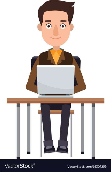 Cartoon young man working laptop sitting image Vector Image