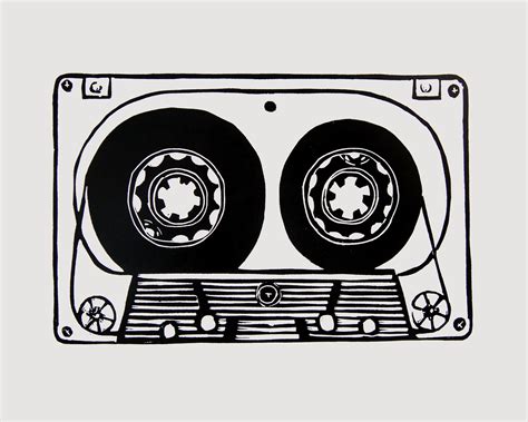 Classic Cassette Tape Art Original Linocut Print, Retro Cassette Print ...