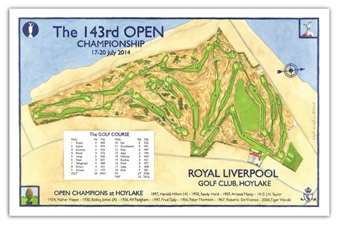 Signed 2014 Open Championship Course Map of Royal Liverpool Golf Club (Hoylake)