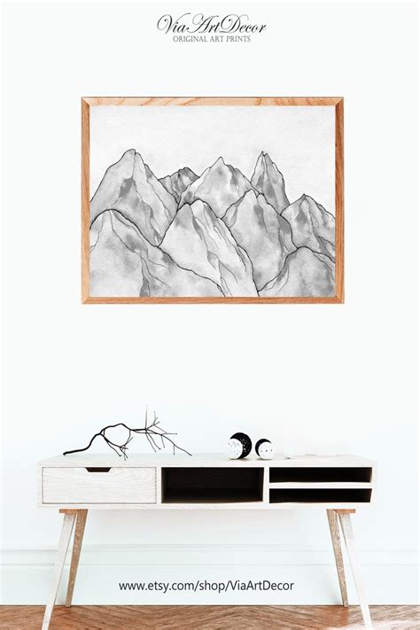 Black and White Mountain wall art Ink Watercolor painting | Etsy | Mountain wall art, Mountain ...