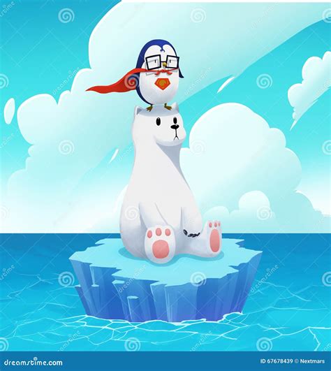 Illustration: The Super Penguin And Polar Bear. Stock Illustration - Image: 67678439