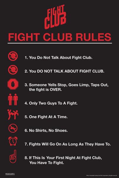 Fight Club Rules Simple List Icons Movie Classic Retro Cult Tyler Durden Laminated Dry Erase ...