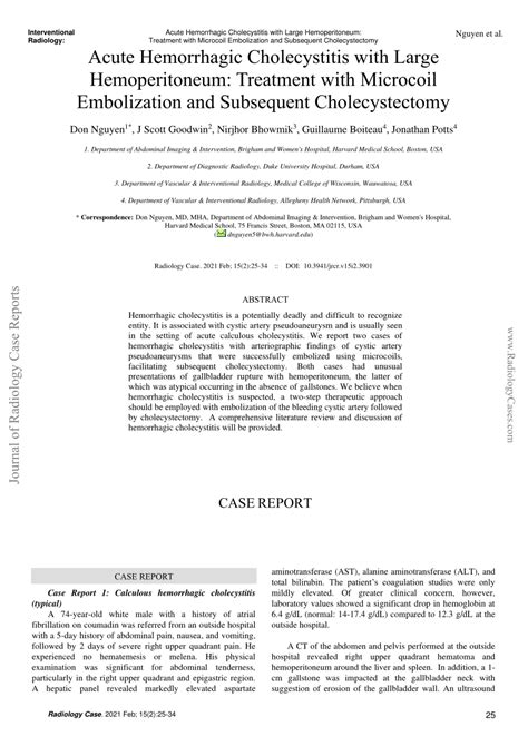 (PDF) Acute Hemorrhagic Cholecystitis with Large Hemoperitoneum: Treatment with Microcoil ...