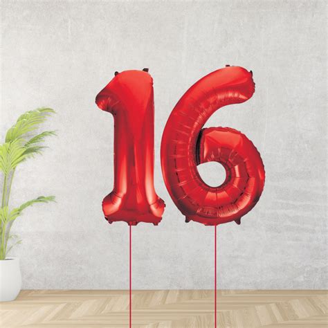 Large Red Age 16 Number Balloons | The Wow Shop