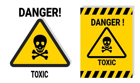 Toxic material hazard warning sign for work or laboratory safety with printable yellow sticker ...