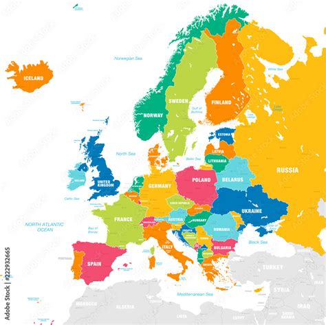 Colorful Vector map of Europe vector de Stock | Adobe Stock