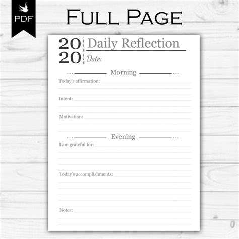 Daily Reflection Journal Printable Planner Page - Etsy