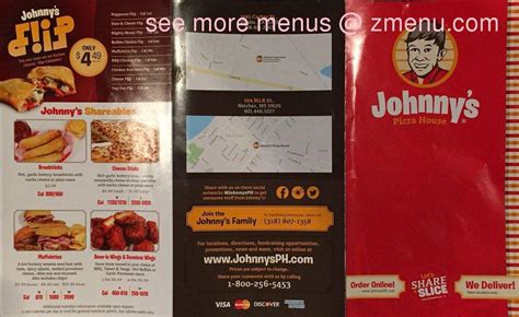 Menu at Johnny's Pizza House restaurant, Natchez