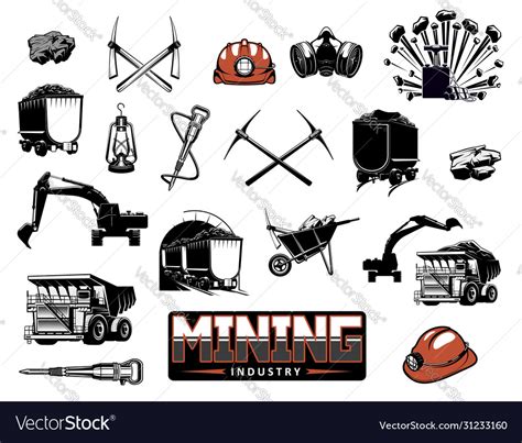 Coal mining machinery miner equipment tools Vector Image