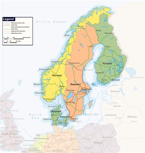 Large detailed railways map of Scandinavia | Vidiani.com | Maps of all ...