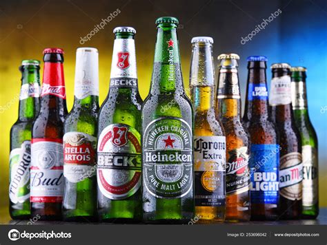 Bottles of famous global beer brands – Stock Editorial Photo © monticello #253696042