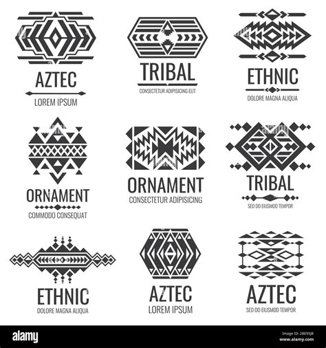 Mexican aztec symbols. Vintage tribal vector ornaments. Illustration of traditional native ...