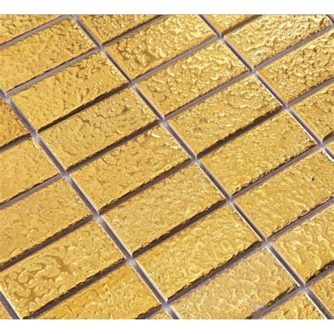 Ceramic Mosaic Gold Backsplash Tile 1x2 Stacked Brick