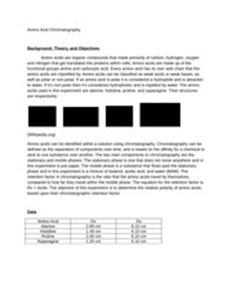 Chromatography Lab Report - Amino Acid Chromatography Background Theory and Objectives Amino ...