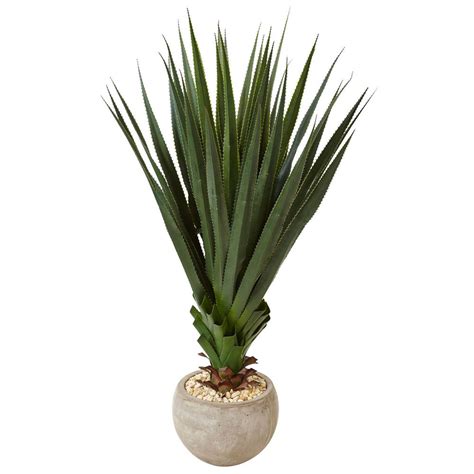 Nearly Natural Indoor/Outdoor Spiked Agave Artificial Plant in Sand Colored Bowl-6962 - The Home ...